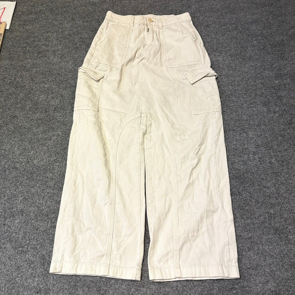 PINK Cargo Pants Womens Size XS Beige Wide Leg Utility Cotton Relaxed Pocket